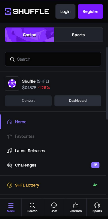 Shuffle Casino Mobile Preview 1