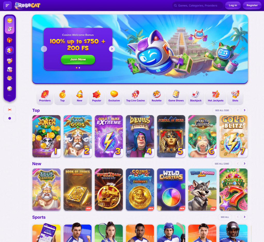 RoboCat Casino Desktop Preview 1