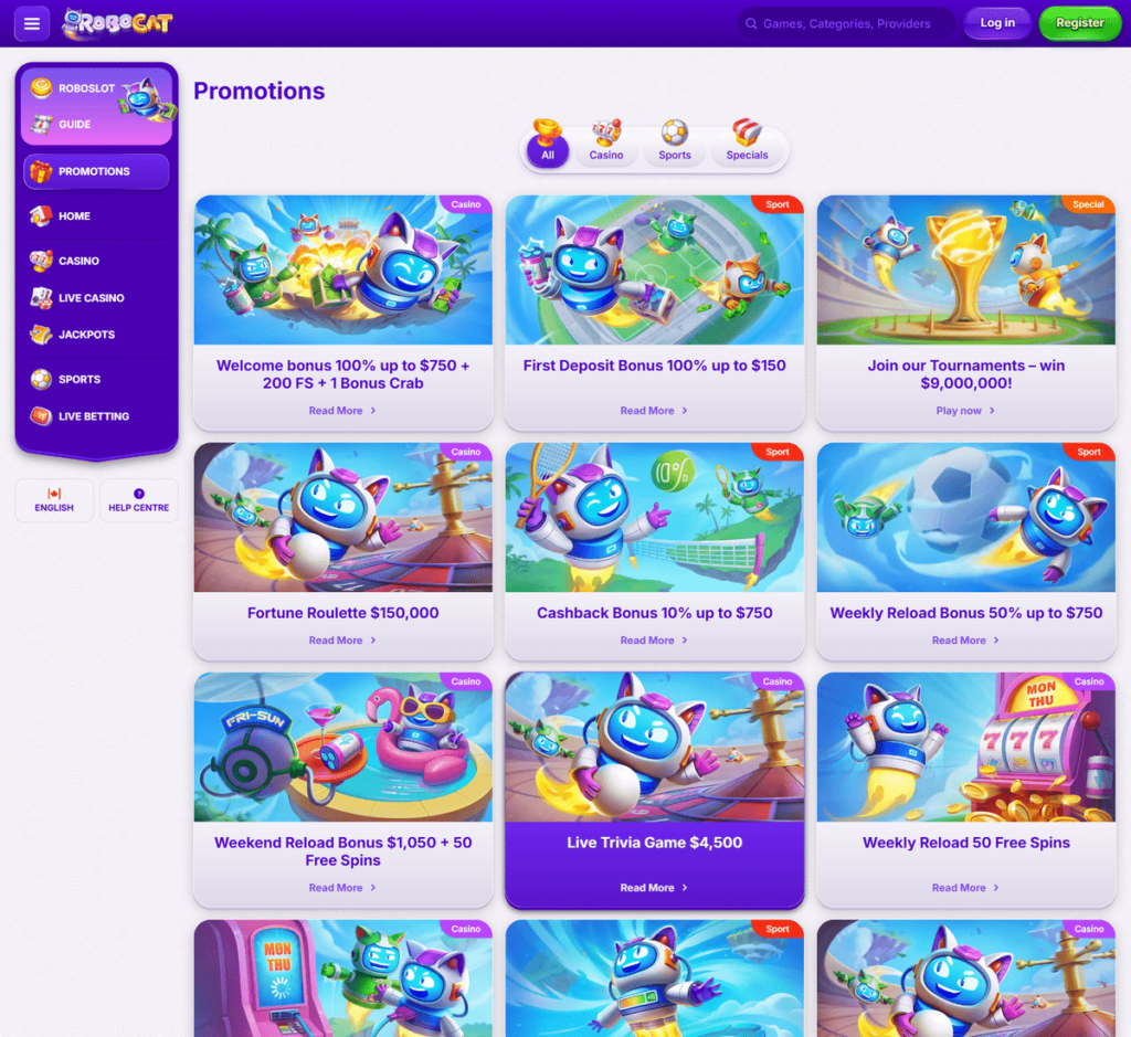 RoboCat Casino Desktop Preview 2