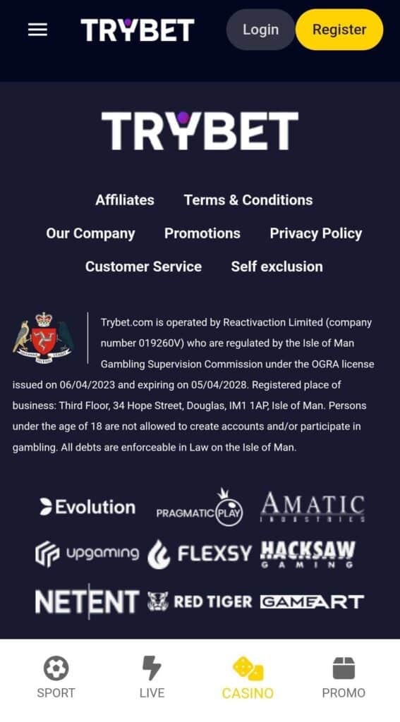 Trybet Casino Mobile Preview 2
