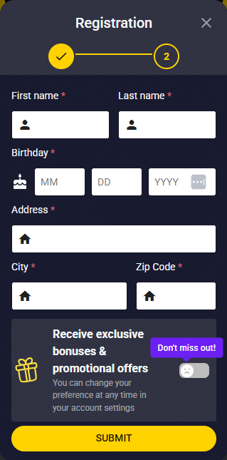 Trybet Casino Registration Process Image 2