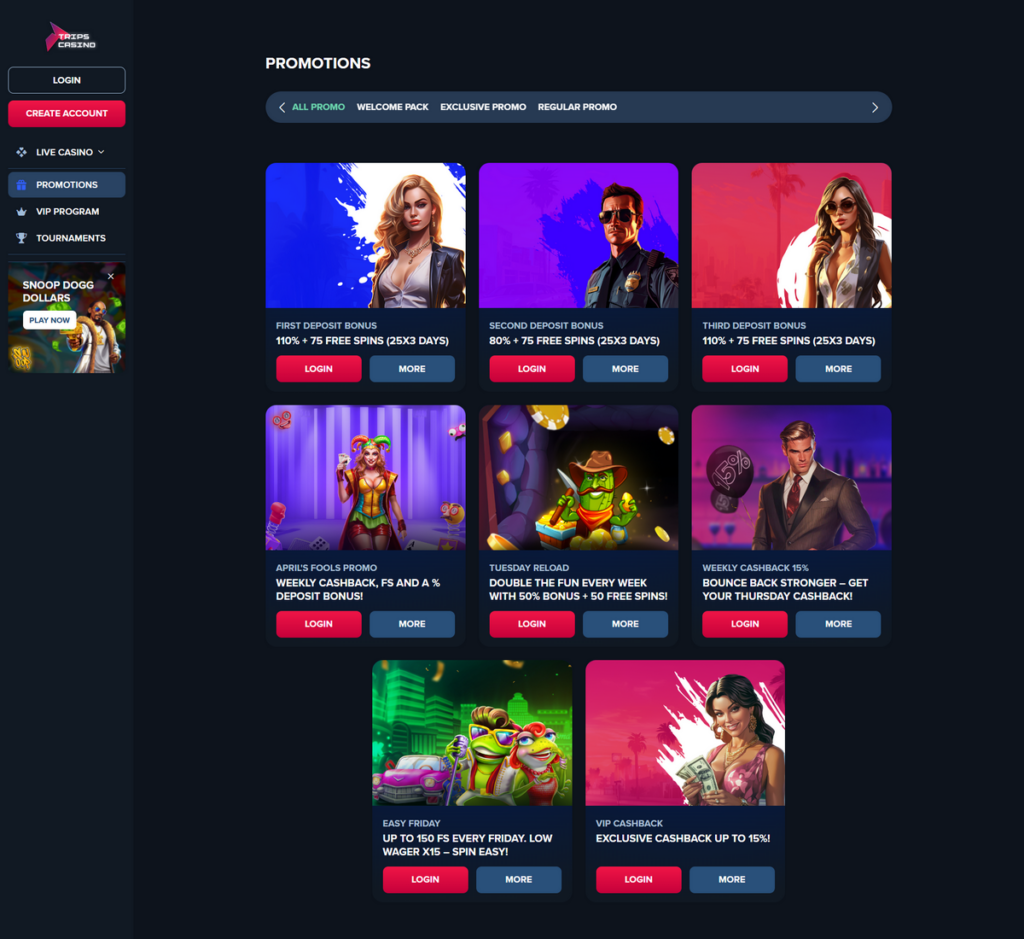 Trips Casino Desktop Preview 2