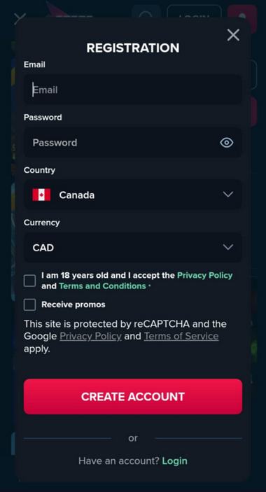 Trips Casino Registration Process Image 1