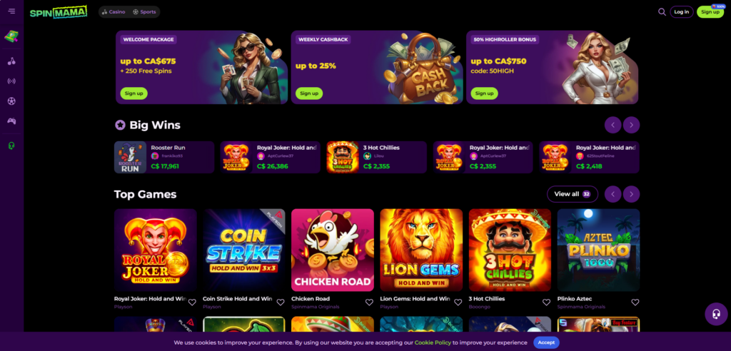 Spinmama Casino Desktop Preview 1
