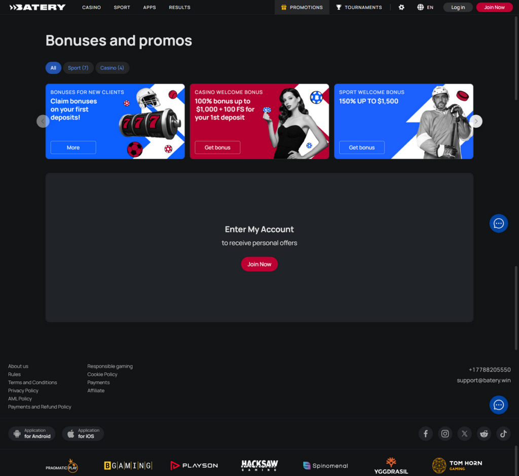 Batery.win Casino Desktop Preview 2