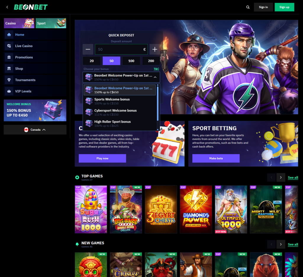 BeOnBet Casino Desktop Preview 1