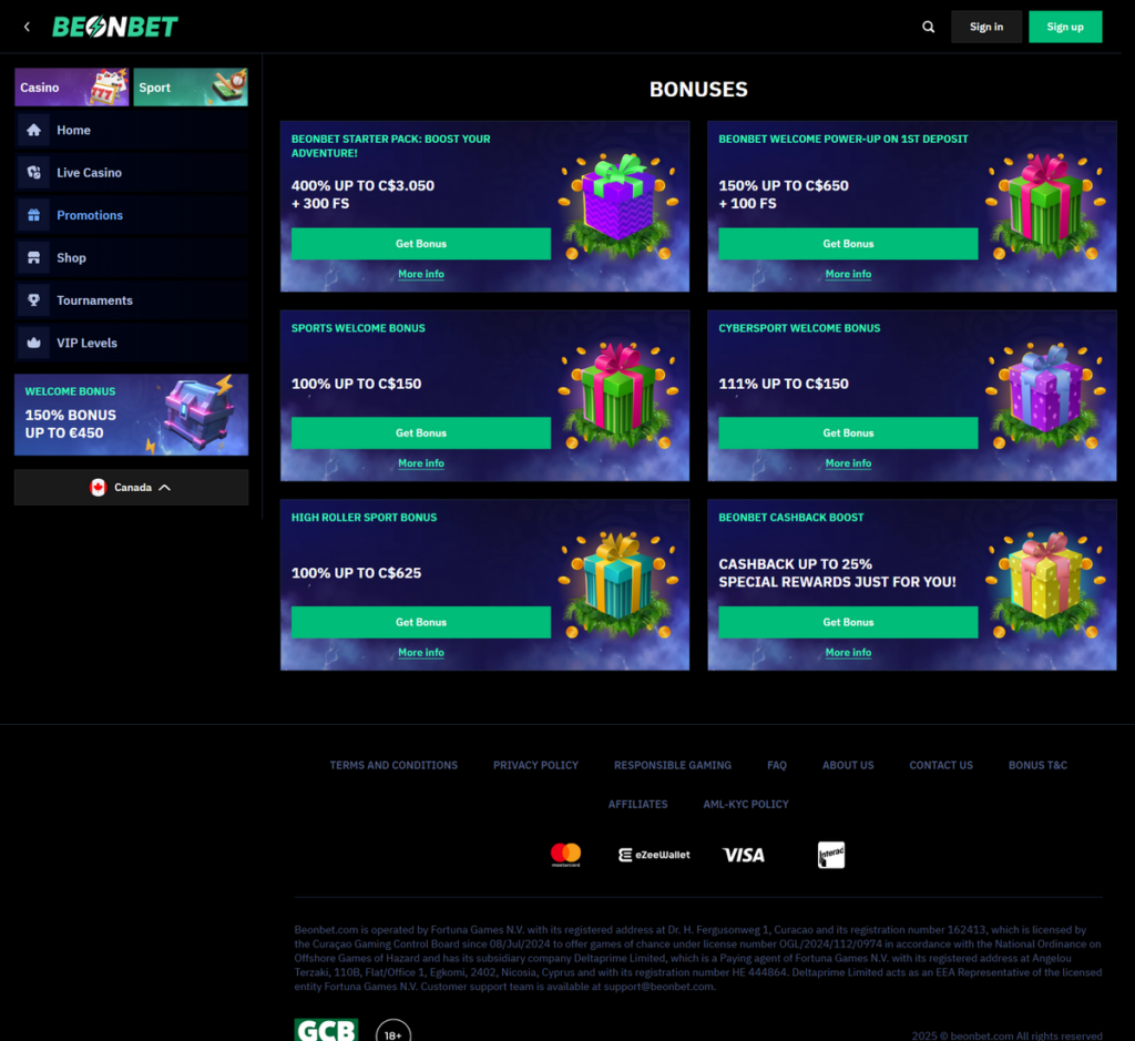BeOnBet Casino Desktop Preview 2