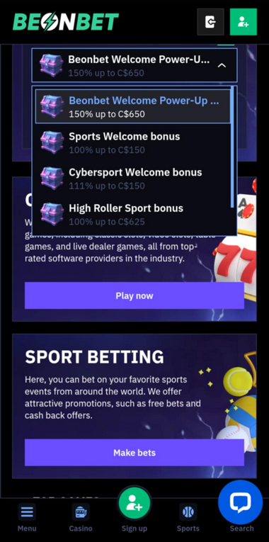 BeOnBet Casino Mobile Preview 2