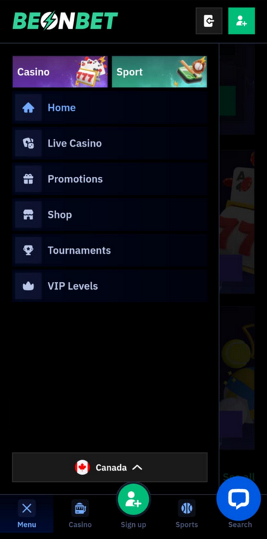BeOnBet Casino Mobile Preview 1