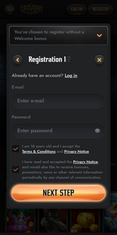 Gransino Casino Registration Process Image 2