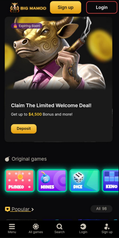 BigMamoo Casino Mobile Preview 2