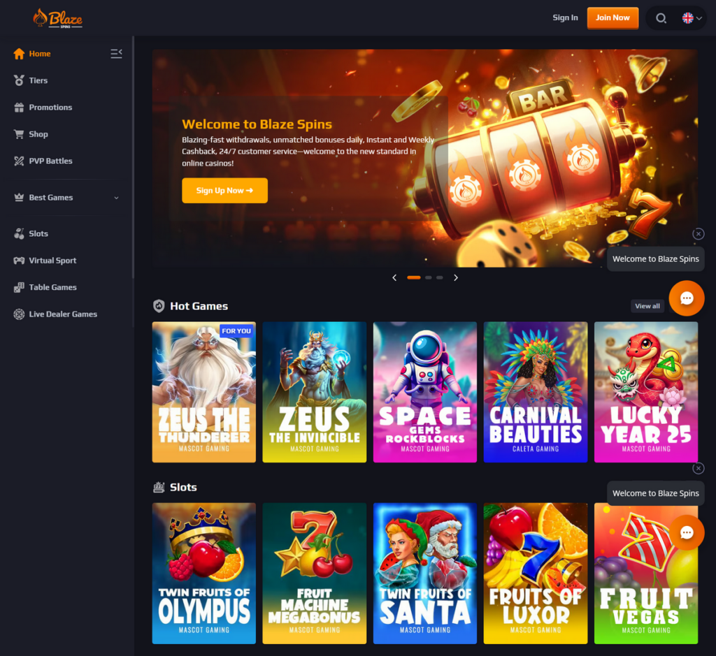 Blaze Spins Casino Desktop Preview 1