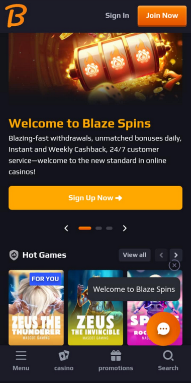 Blaze Spins Casino Mobile Preview 2