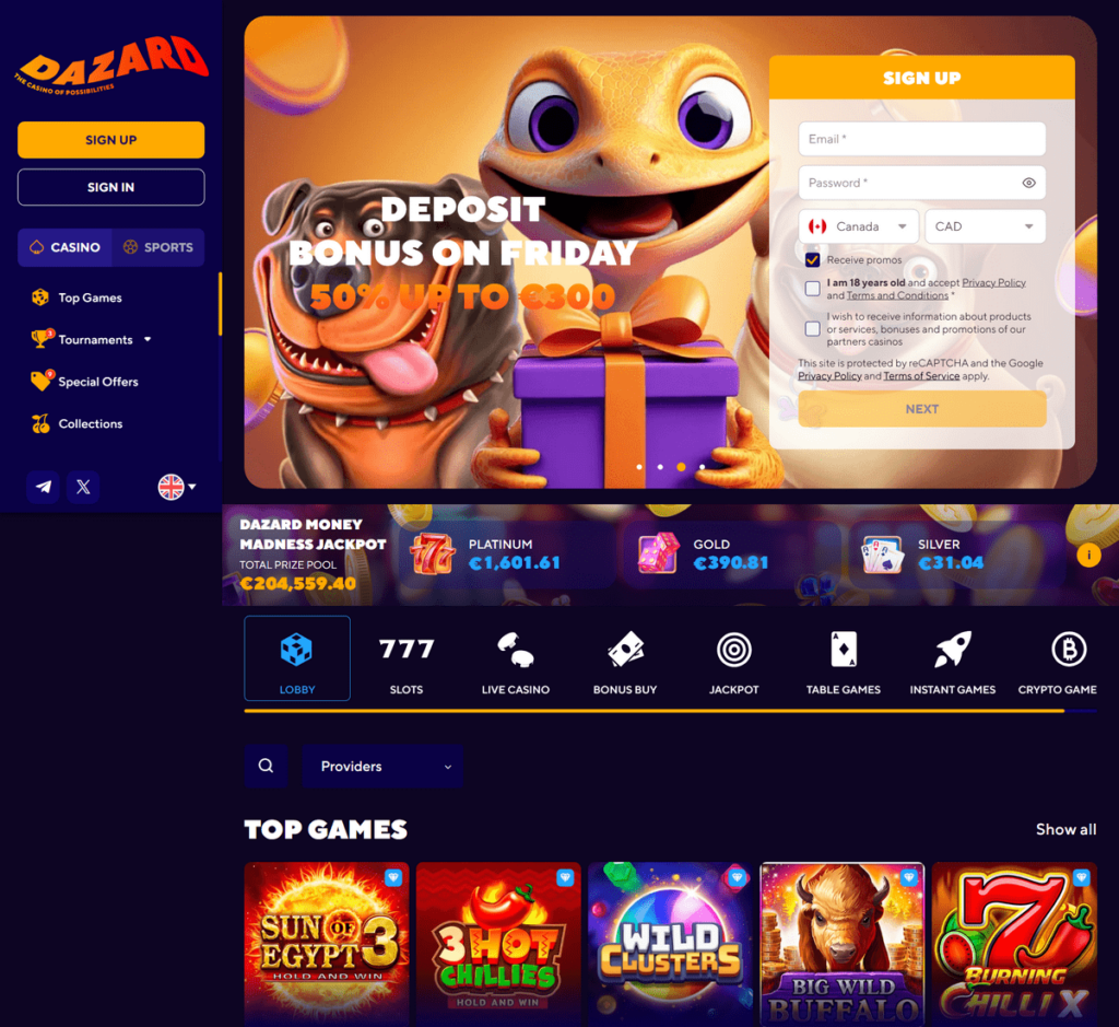 Dazard Casino Desktop Preview 1