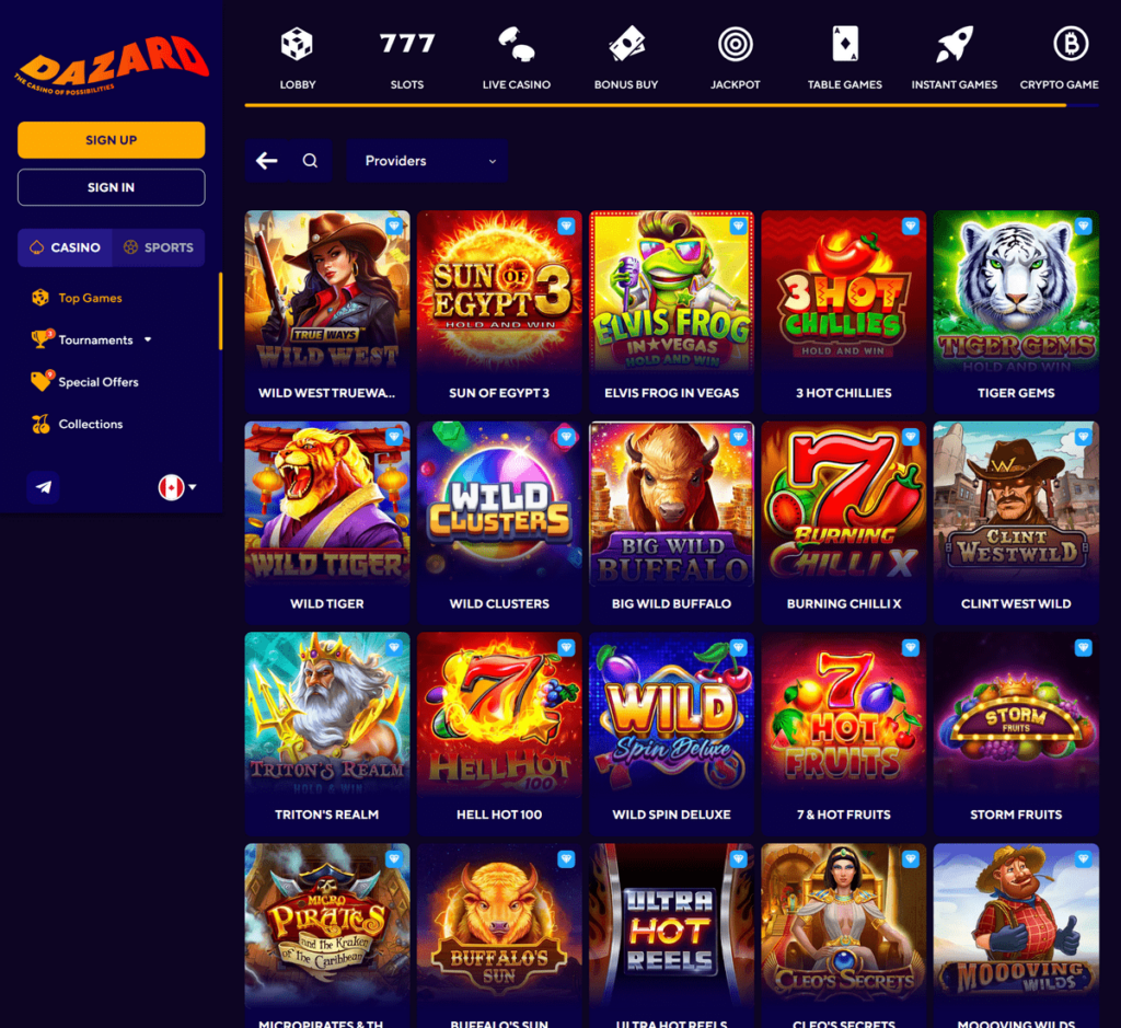 Dazard Casino Desktop Preview 2