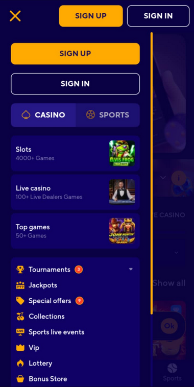 Dazard Casino Mobile Preview 1