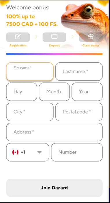 Dazard Casino Registration Process Image 2