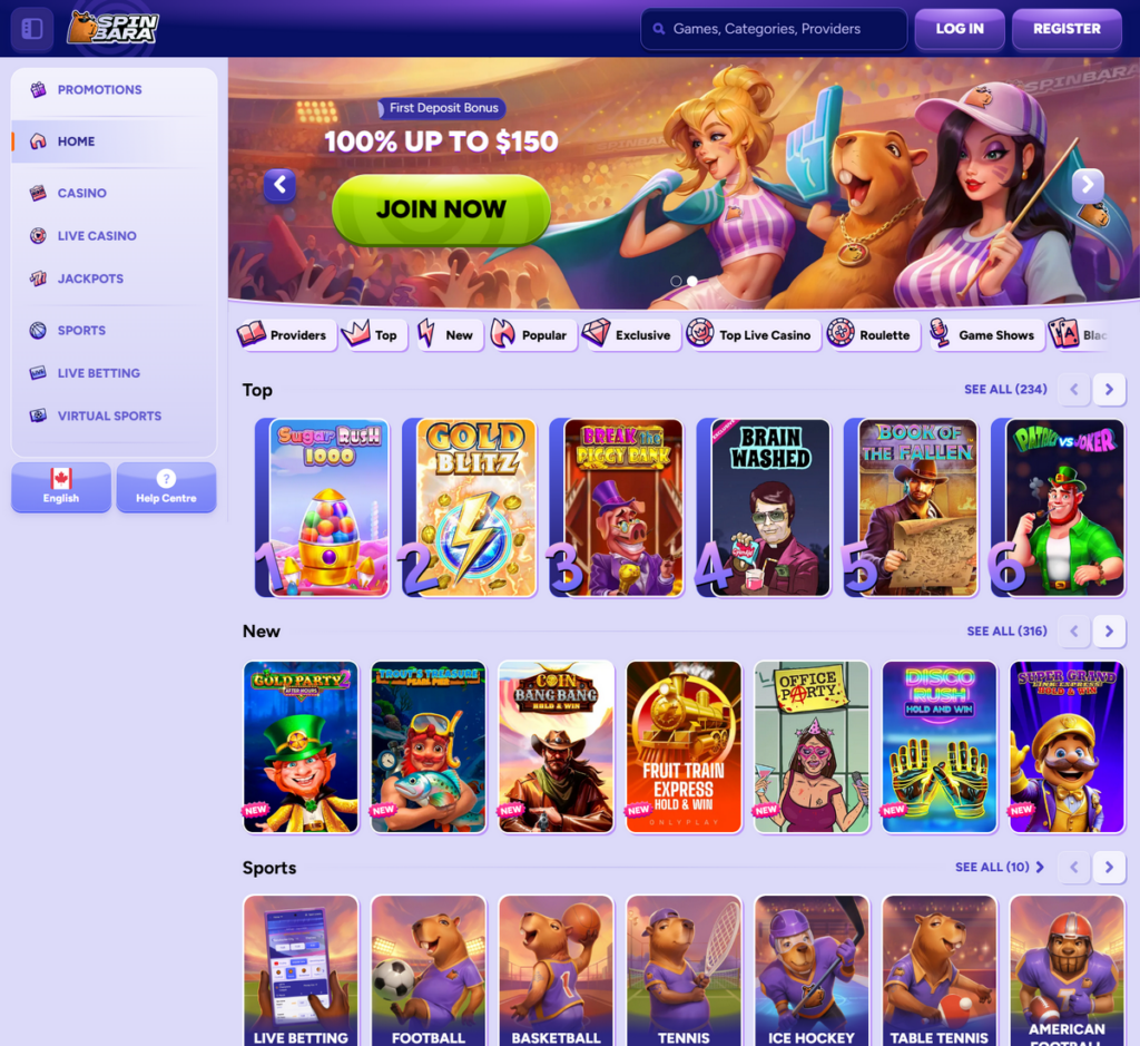 Spinbara Casino Desktop Preview 1
