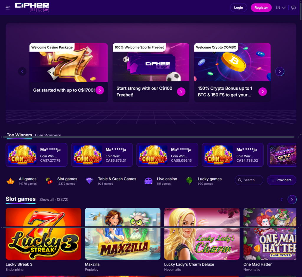 Cipherwins Casino Desktop Preview 1