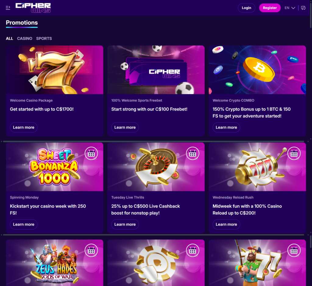 Cipherwins Casino Desktop Preview 2
