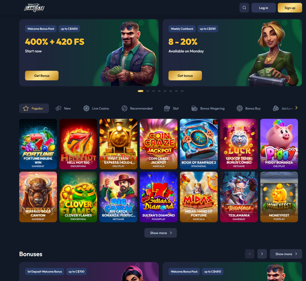 Gangsta Casino Desktop Preview 1