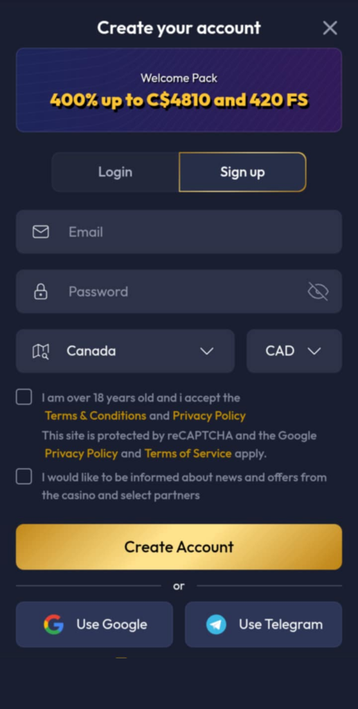Gangsta Casino Registration Process Image 1