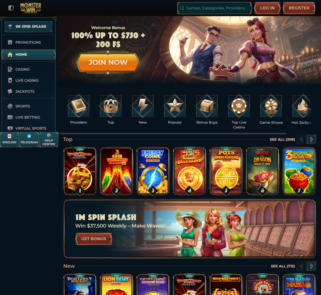 MonsterWin Casino Desktop Preview 1