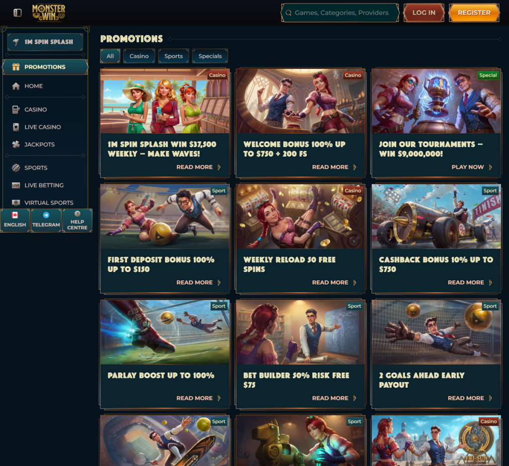 MonsterWin Casino Desktop Preview 2