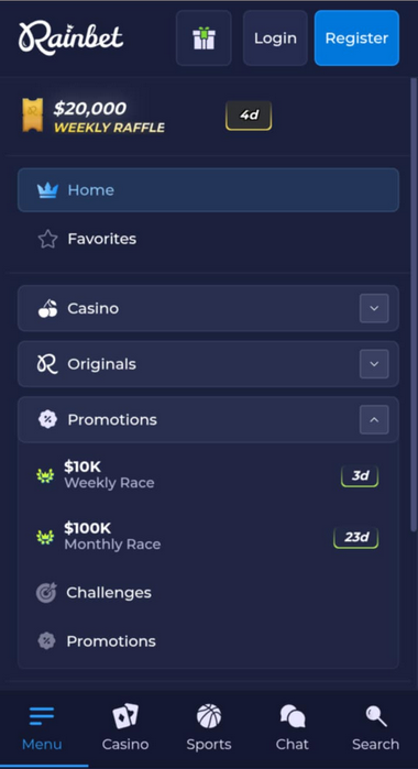 Rainbet Casino Mobile Preview 1