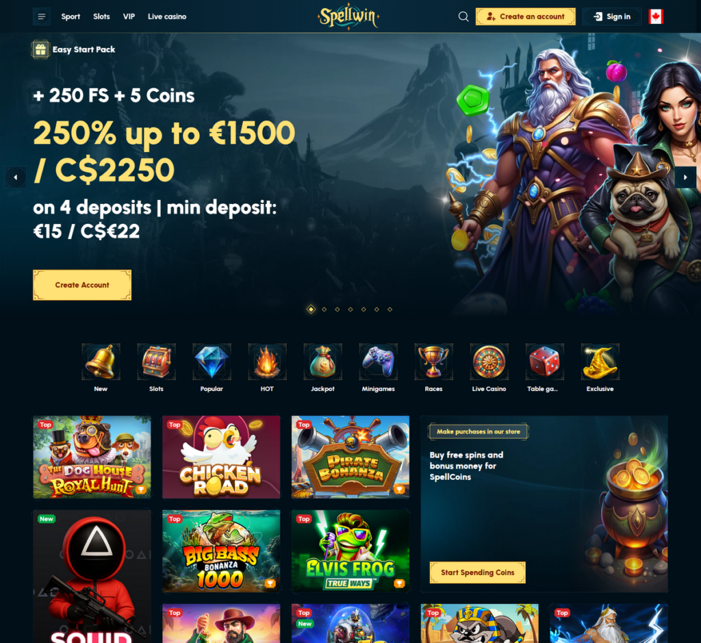 SpellWin Casino Desktop Preview 1