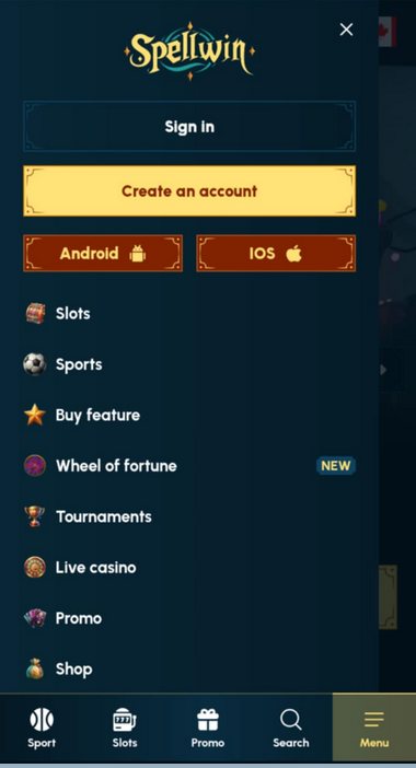 SpellWin Casino Mobile Preview 1
