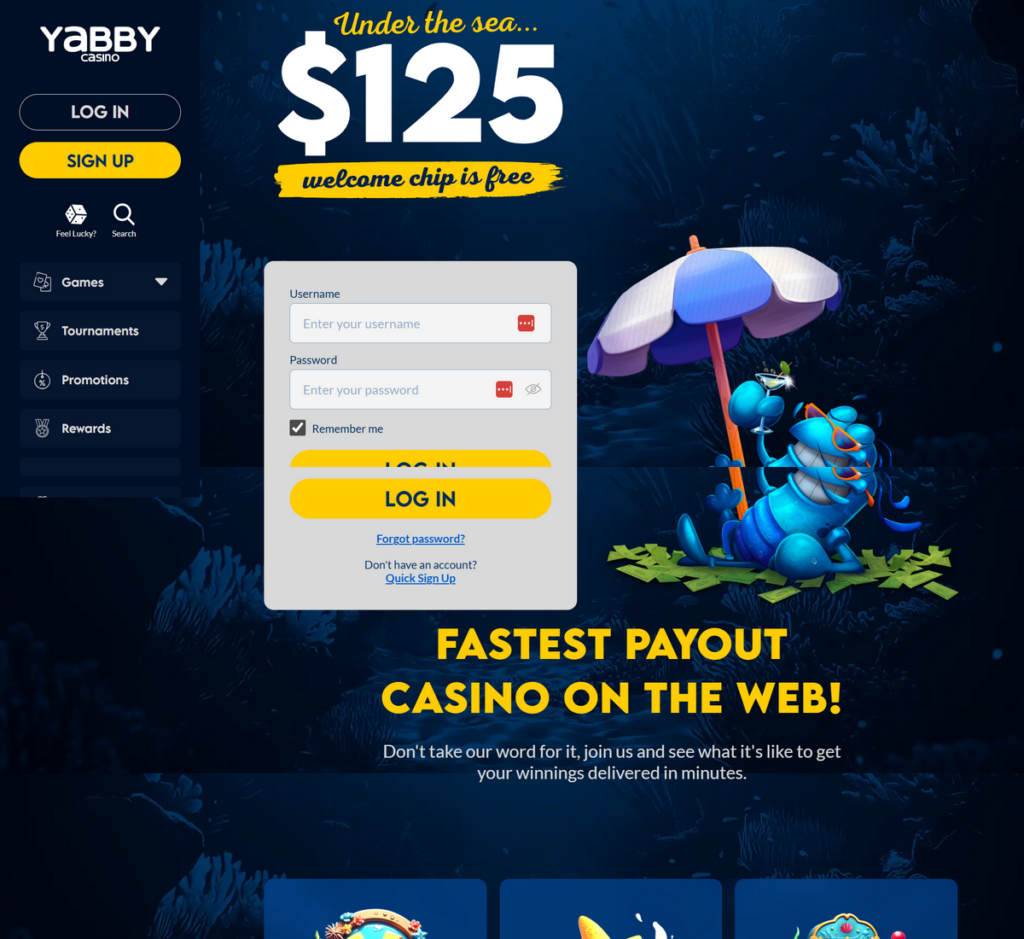 Yabby Casino Desktop Preview 1