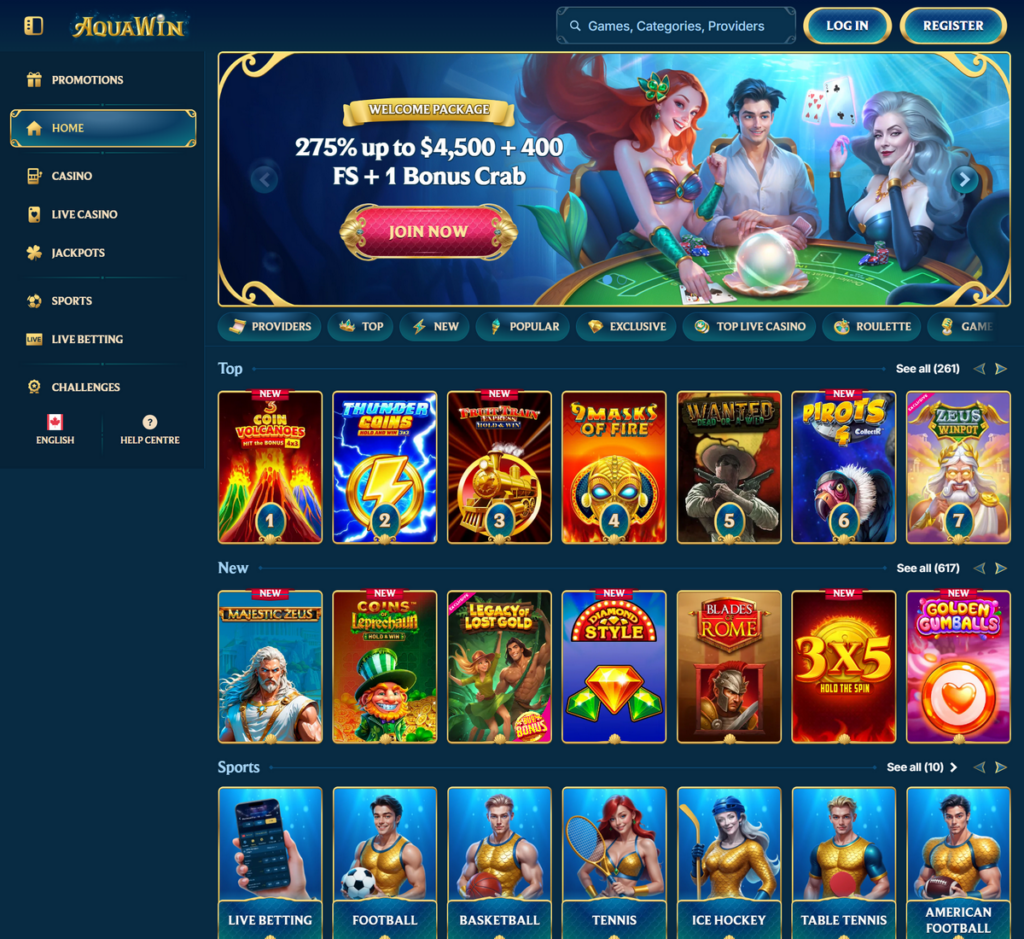 AquaWin Casino Desktop Preview 1