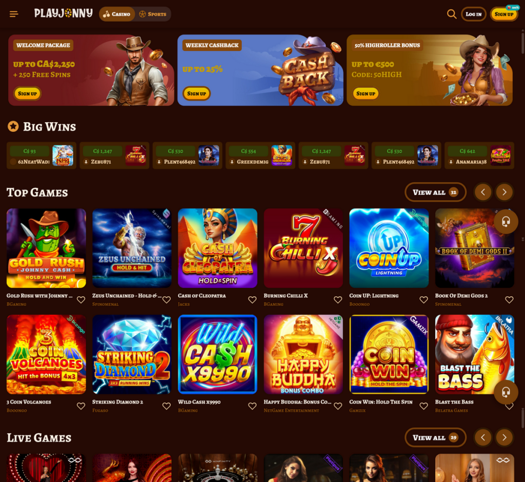 Playjonny Casino Desktop Preview 1