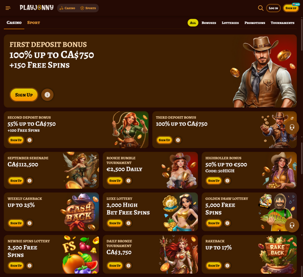 Playjonny Casino Desktop Preview 2