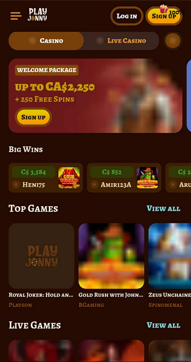 Playjonny Casino Mobile Preview 2