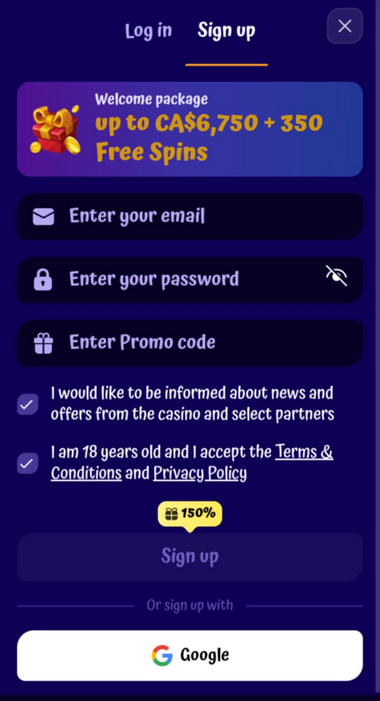 Spingranny Casino Registration Process Image 1