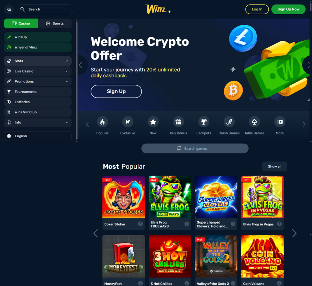 Winz.io Casino Desktop Preview 1