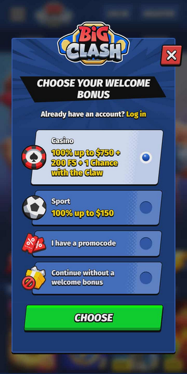 BigClash Casino Registration Process Image 1