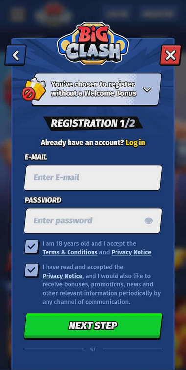BigClash Casino Registration Process Image 2