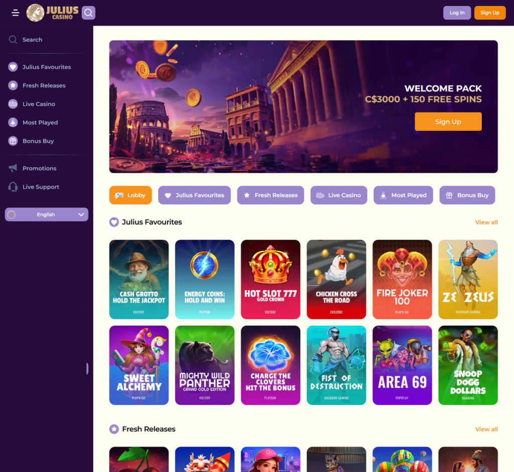 Julius Casino Desktop Preview 1