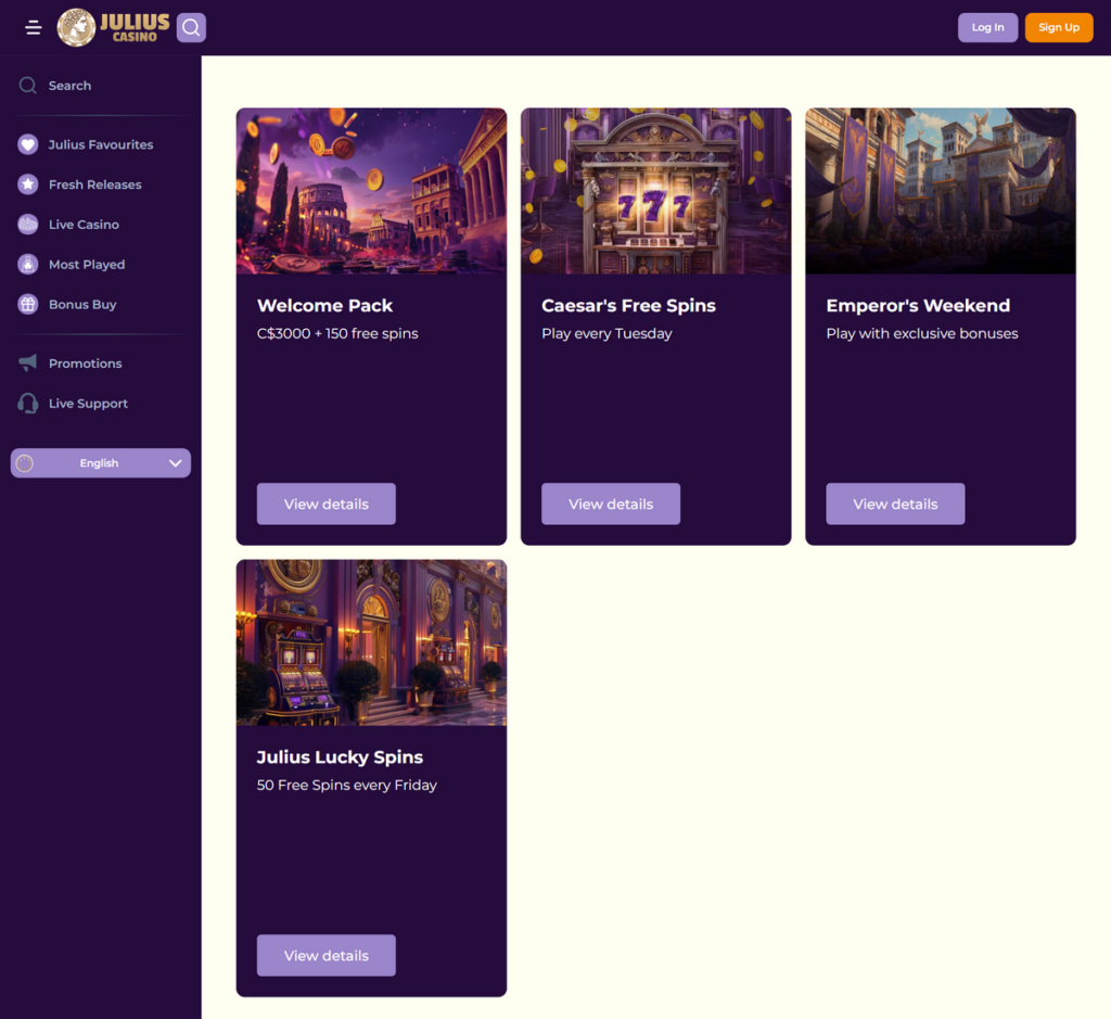 Julius Casino Desktop Preview 2