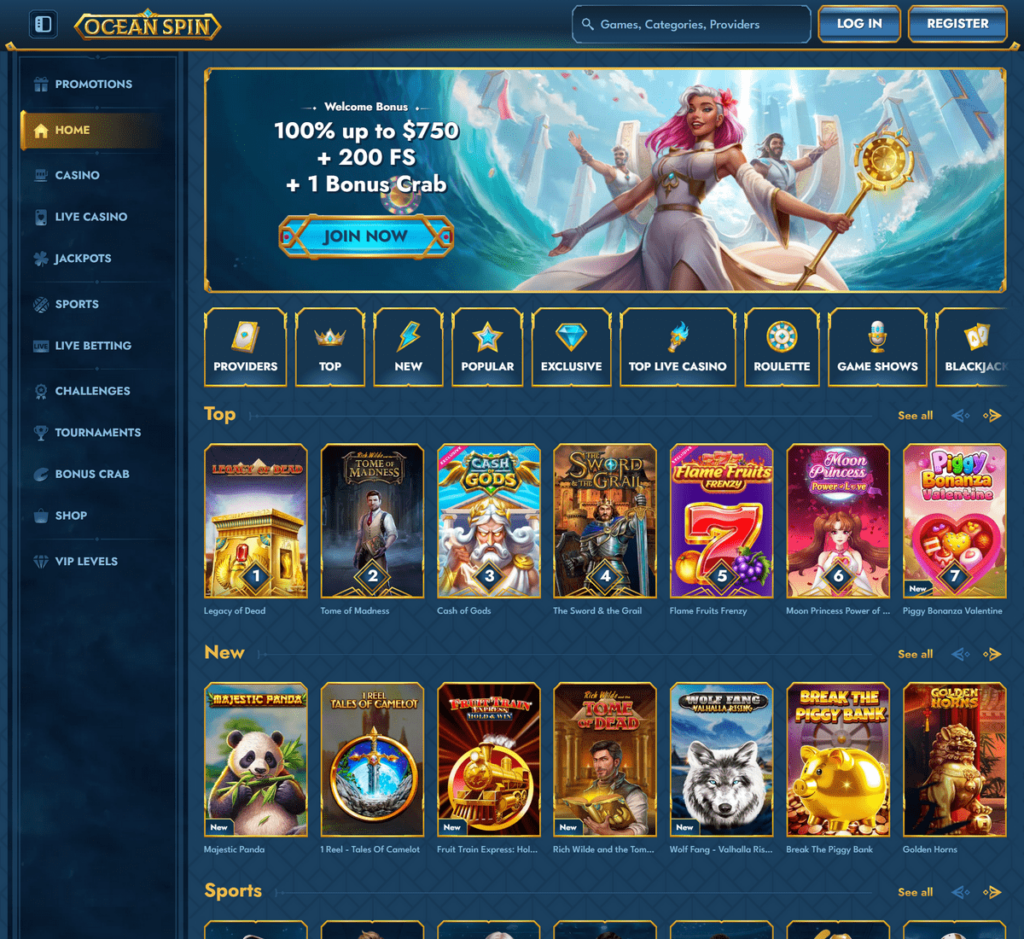 OceanSpin Casino Desktop Preview 1