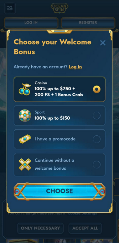 OceanSpin Casino Registration Process Image 1