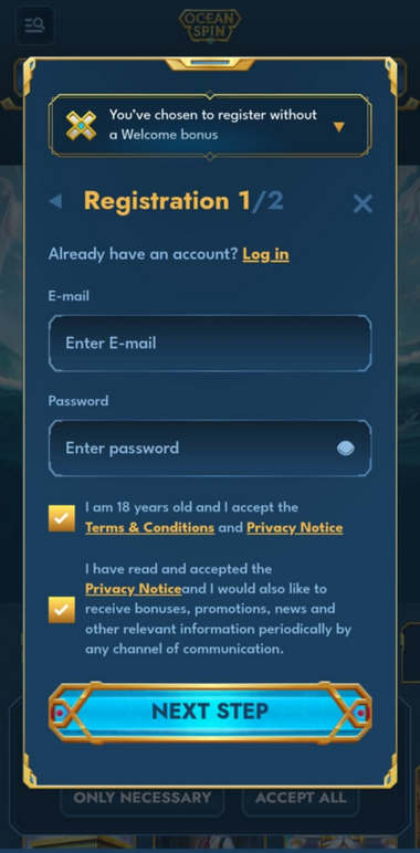 OceanSpin Casino Registration Process Image 2