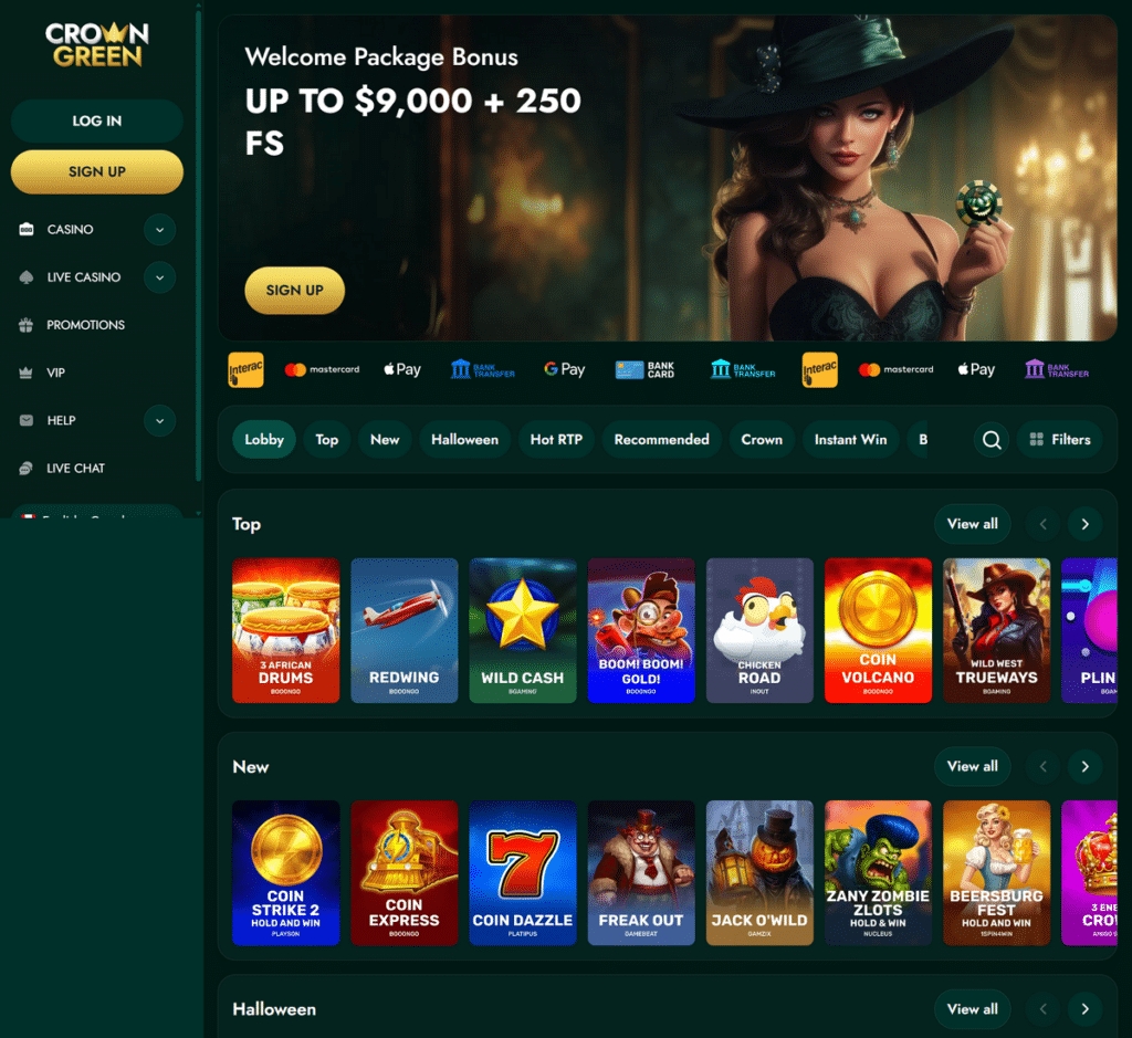 Crowngreen Casino Desktop Preview 2