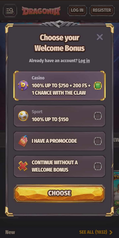 Dragonia Casino Registration Process Image 1