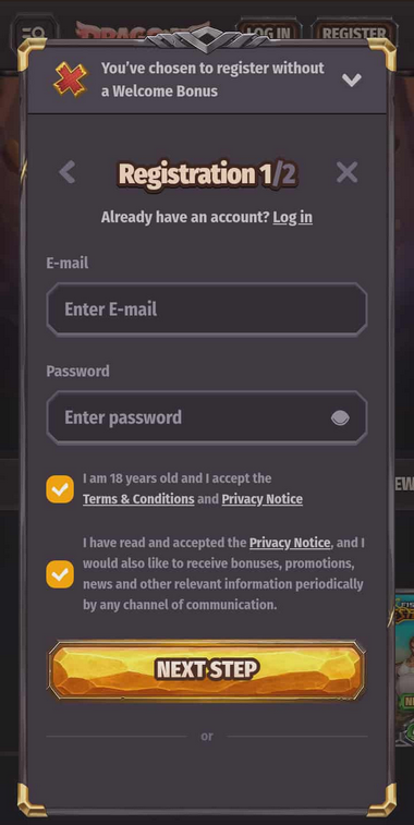 Dragonia Casino Registration Process Image 2