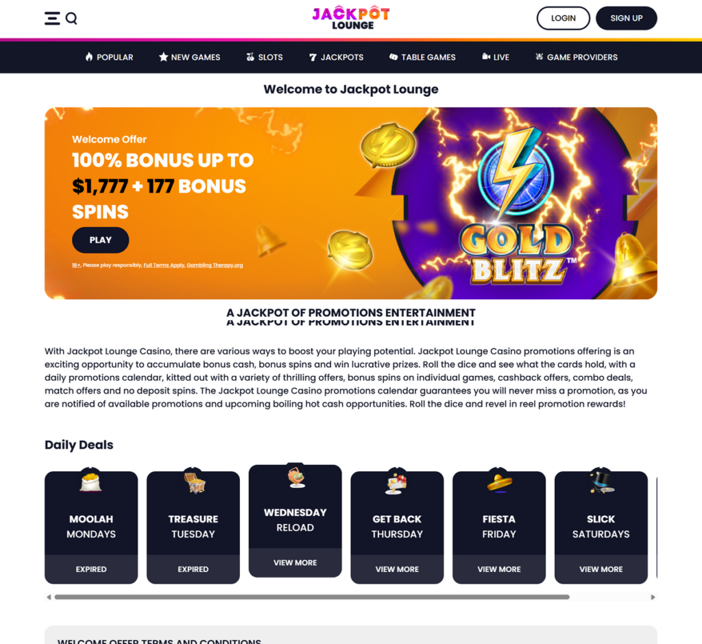 Jackpot Lounge Casino Desktop Preview 1