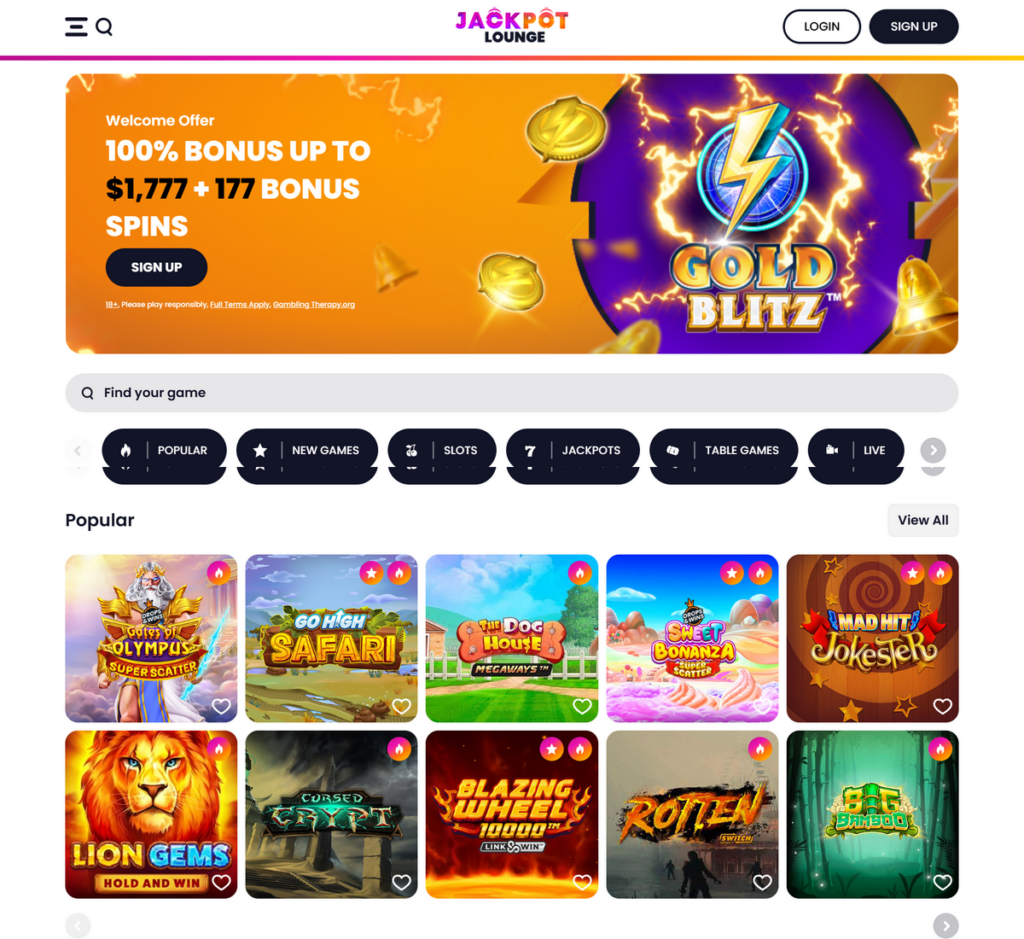 Jackpot Lounge Casino Desktop Preview 2
